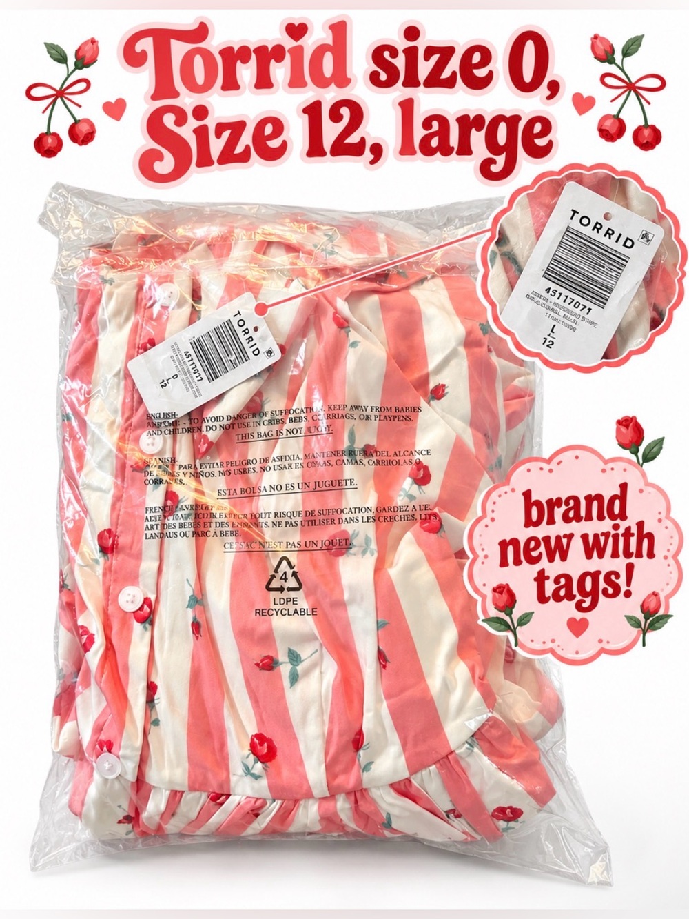 Torrid Retro Chic Pink & White Rose Button Front Belted Swing Dress, Lg, NWT!